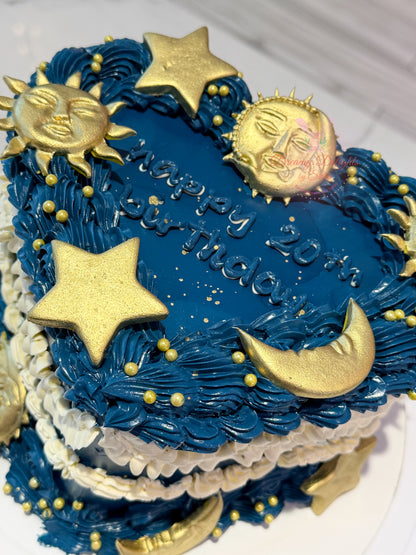Moon and Stars Vintage Heart Cake