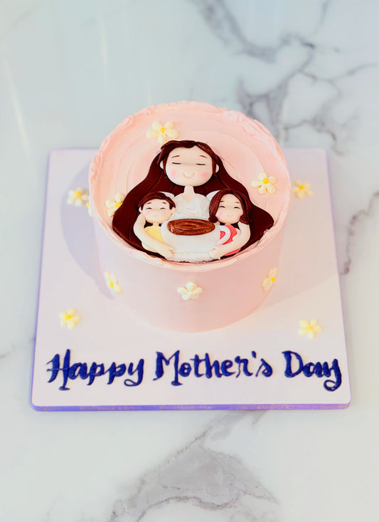 Mother’s Day cake with mother and kids fondant design in Dubai