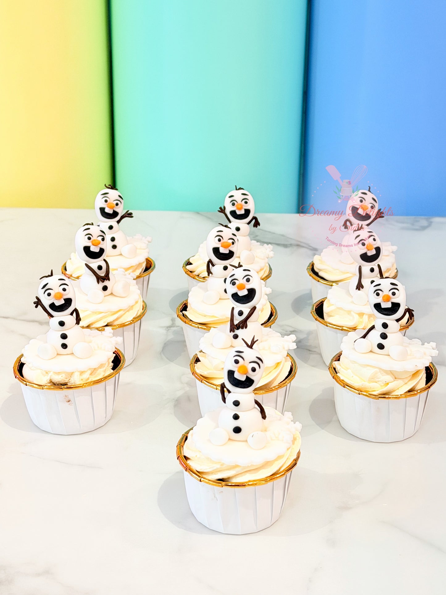 Olaf Frozen theme cupcakes for kids birthday party in Dubai