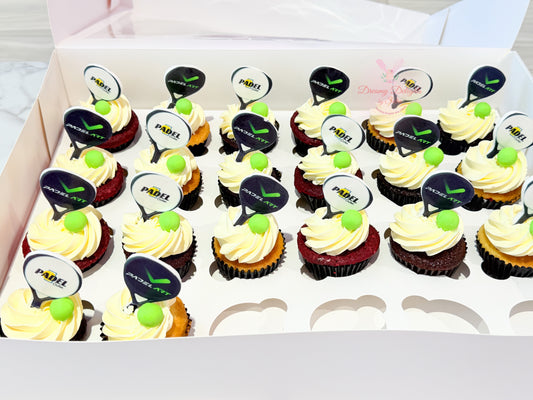 Padel themed cupcakes with racket toppers sports themed cupcakes Dubai