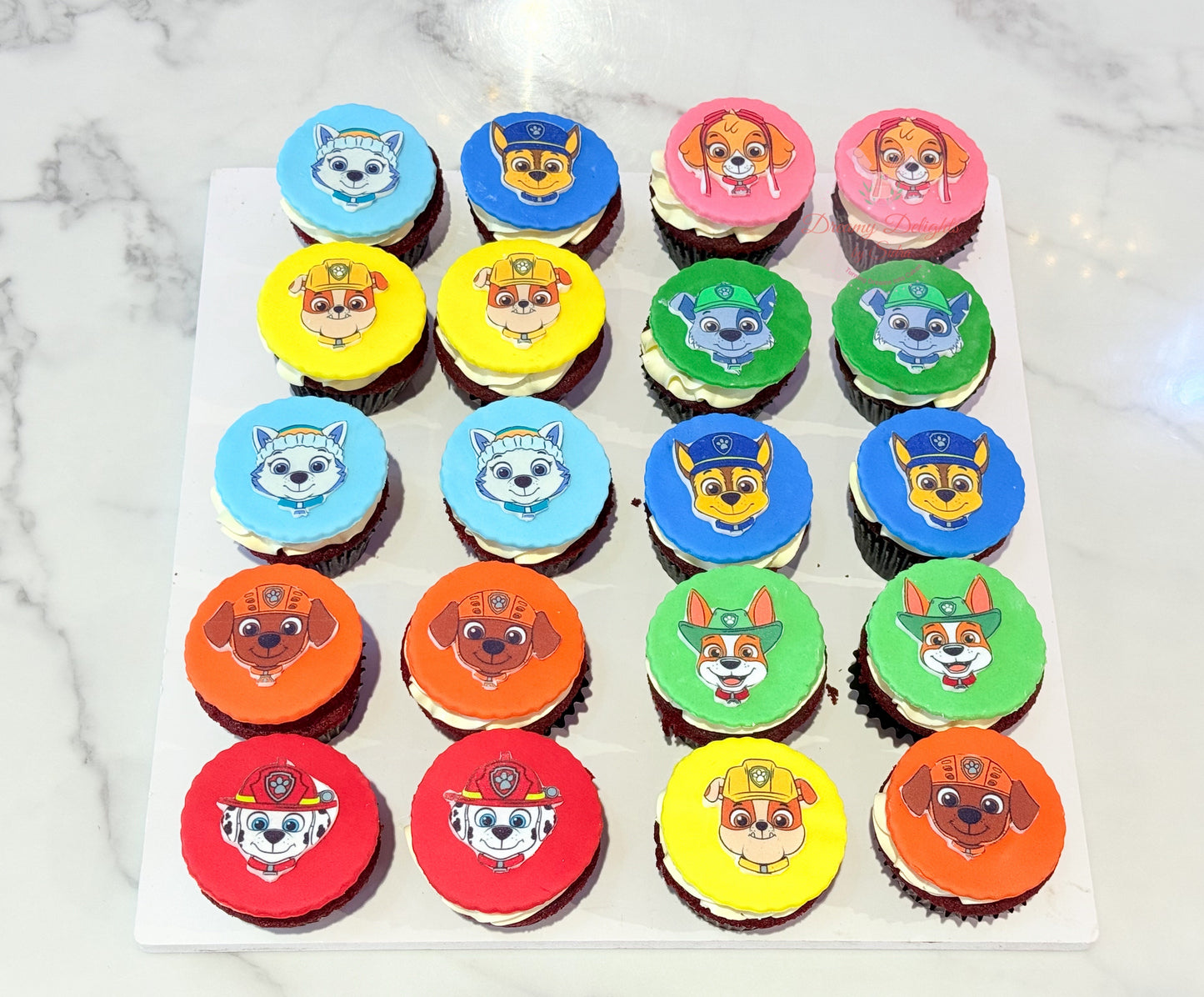 Paw Patrol cupcakes in Dubai for kids birthday party themed custom cupcakes