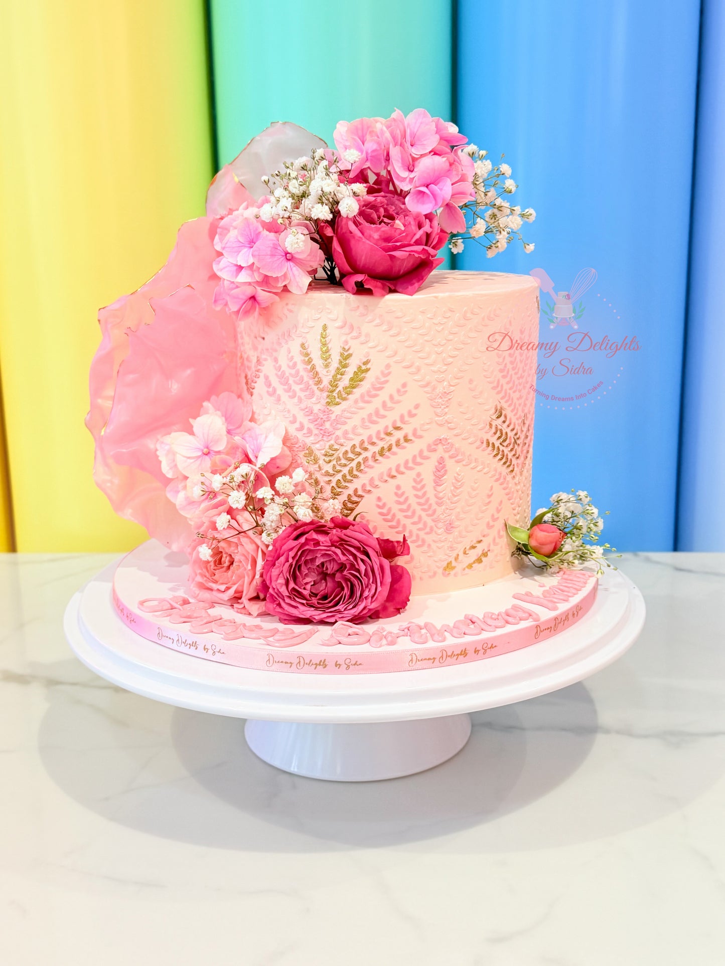 Pink Floral Beauty Cake with elegant pink flowers and luxury floral design in Dubai