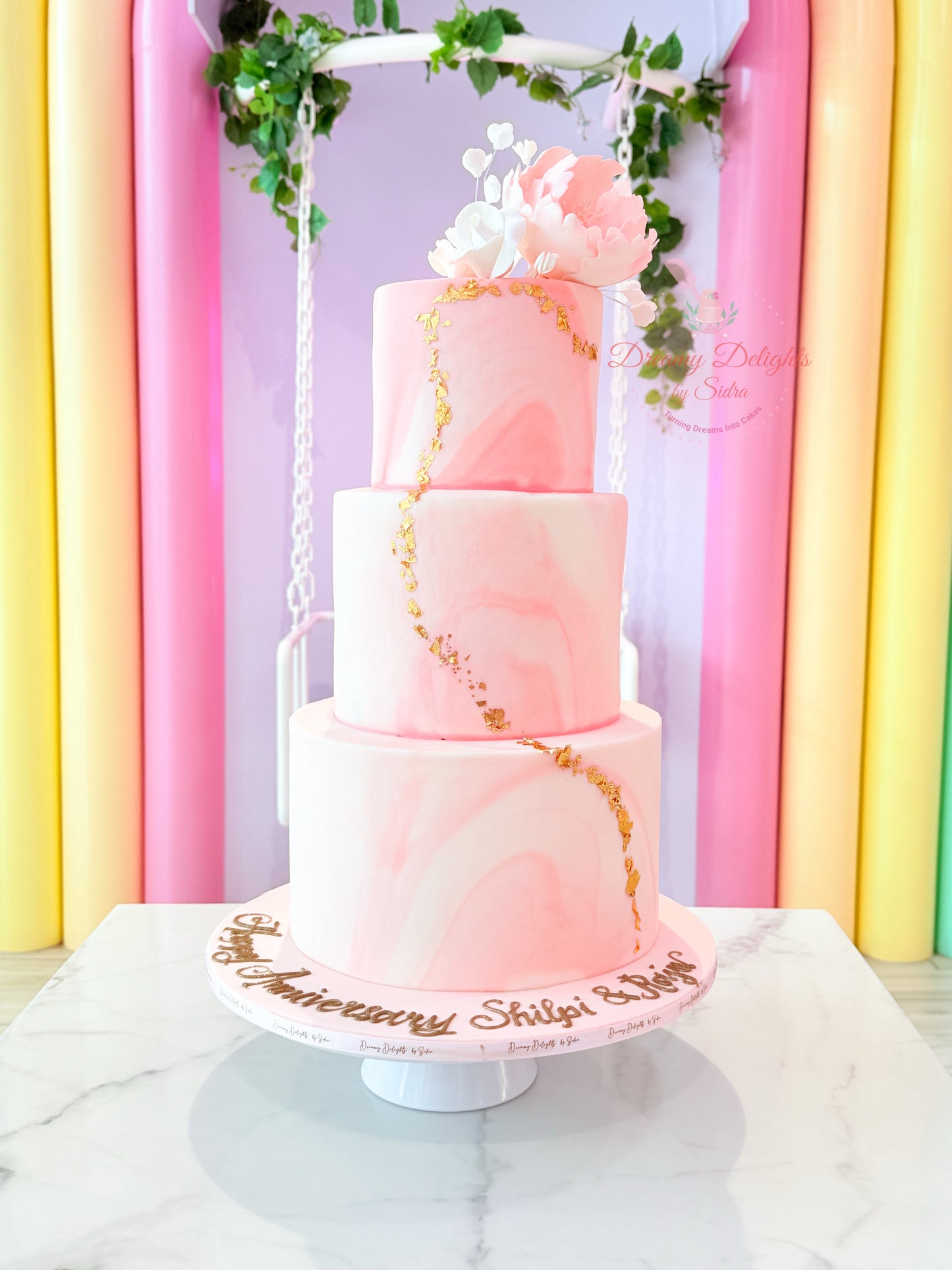 Pink Peony Anniversary Cake