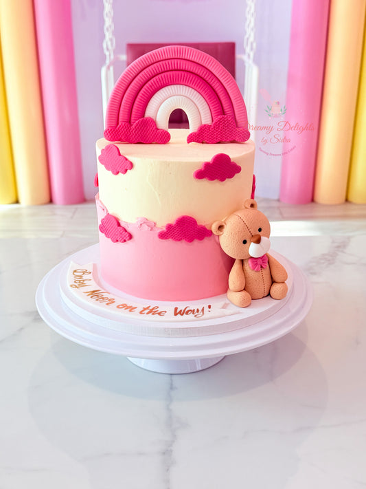 Pink rainbow teddy birthday cake for girls Dubai