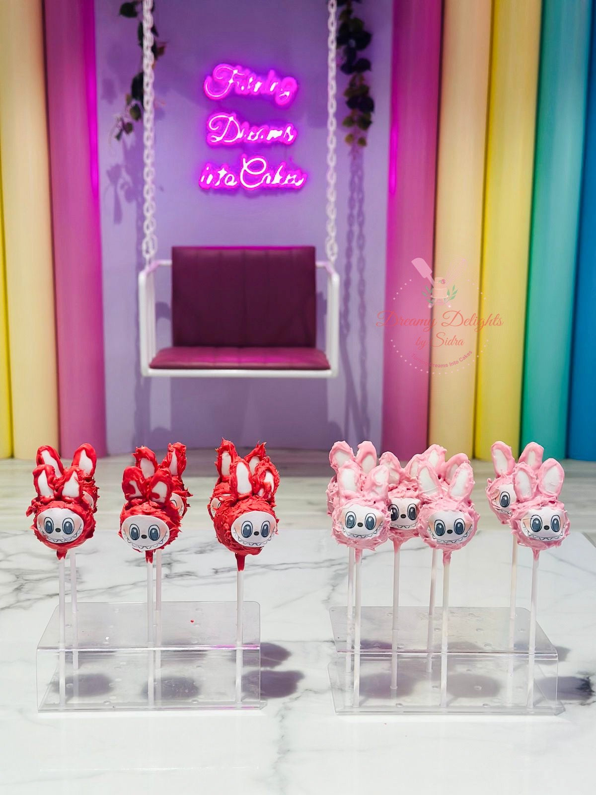 Pink and Red Labubu Cakepops