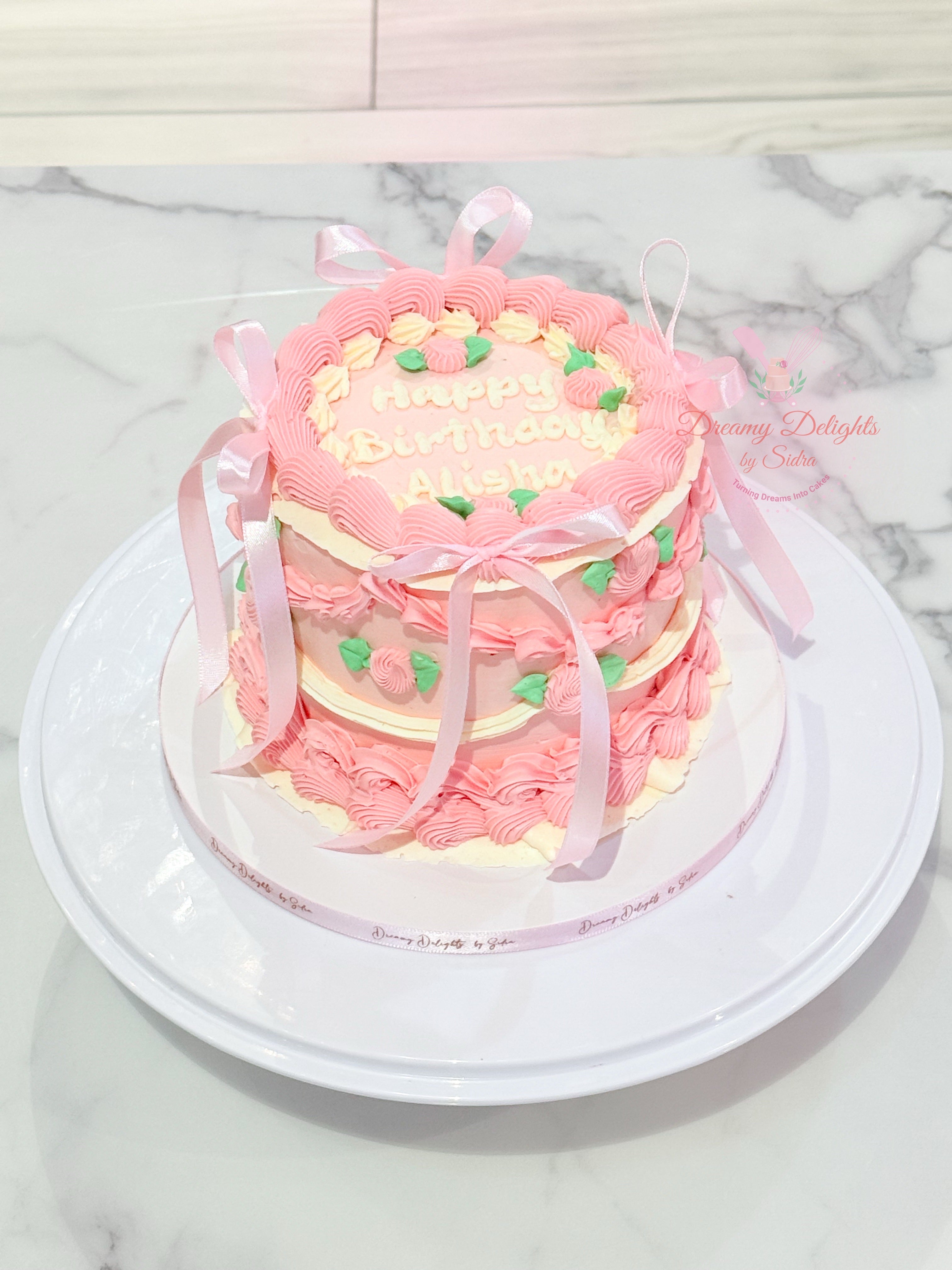Pink Cake With Ribbon Luxury Pink Vintage Ribbon Cake – Customize Best Cake Dubai ...