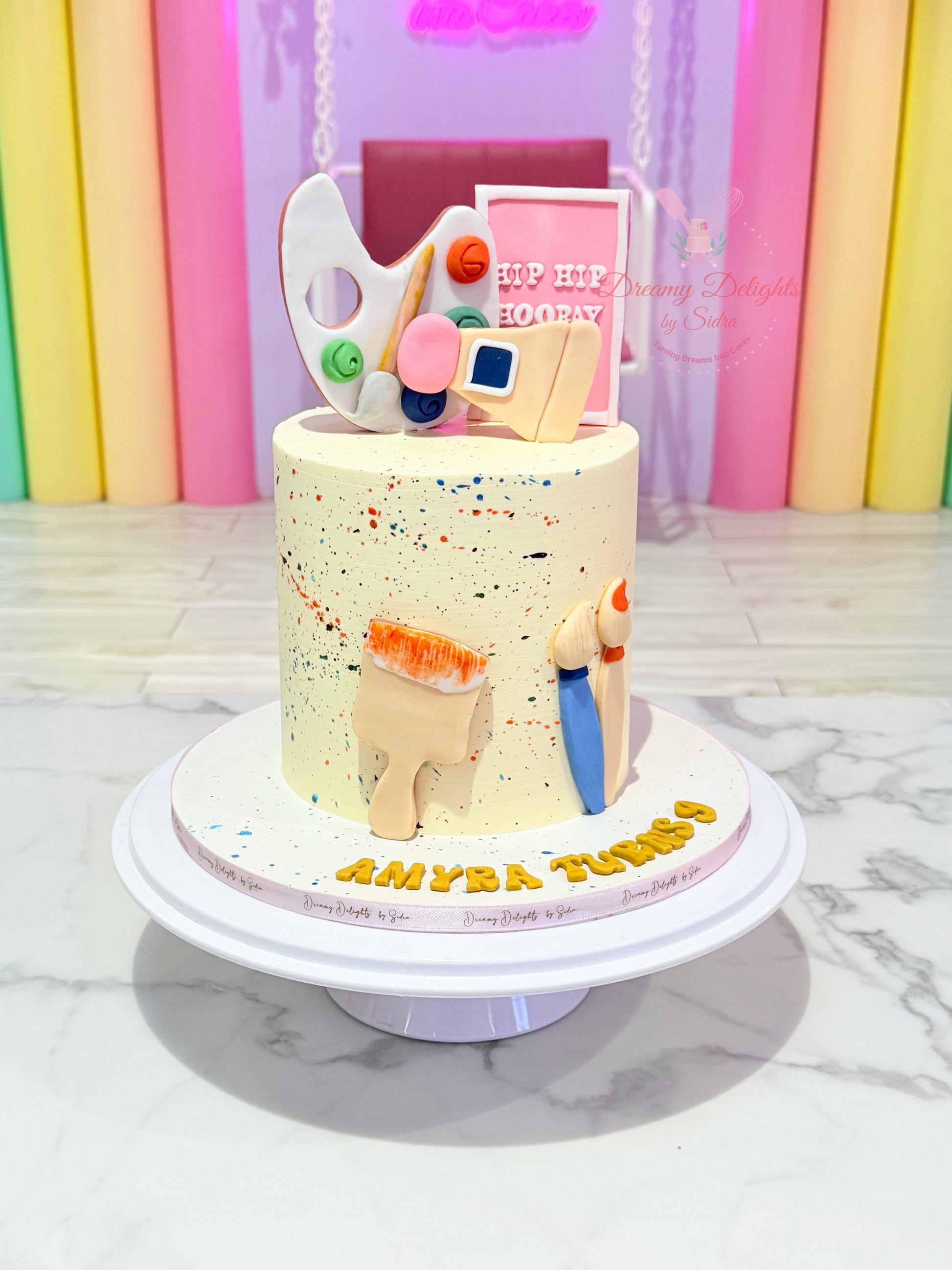 Art and Paint Cake with palette and brush design for girls birthday celebration in Dubai