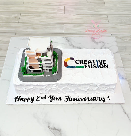 Construction Company Cake with corporate logo design for business anniversary celebration in Dubai