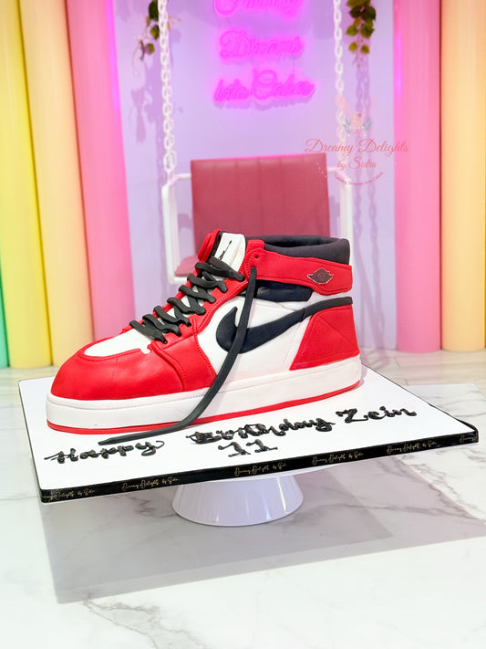 Jordan Air Sneakers Cake designed as realistic sneaker birthday cake for him in Dubai