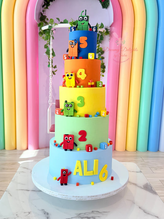 Number Blocks Cake multi tier design for boys birthday celebration in Dubai