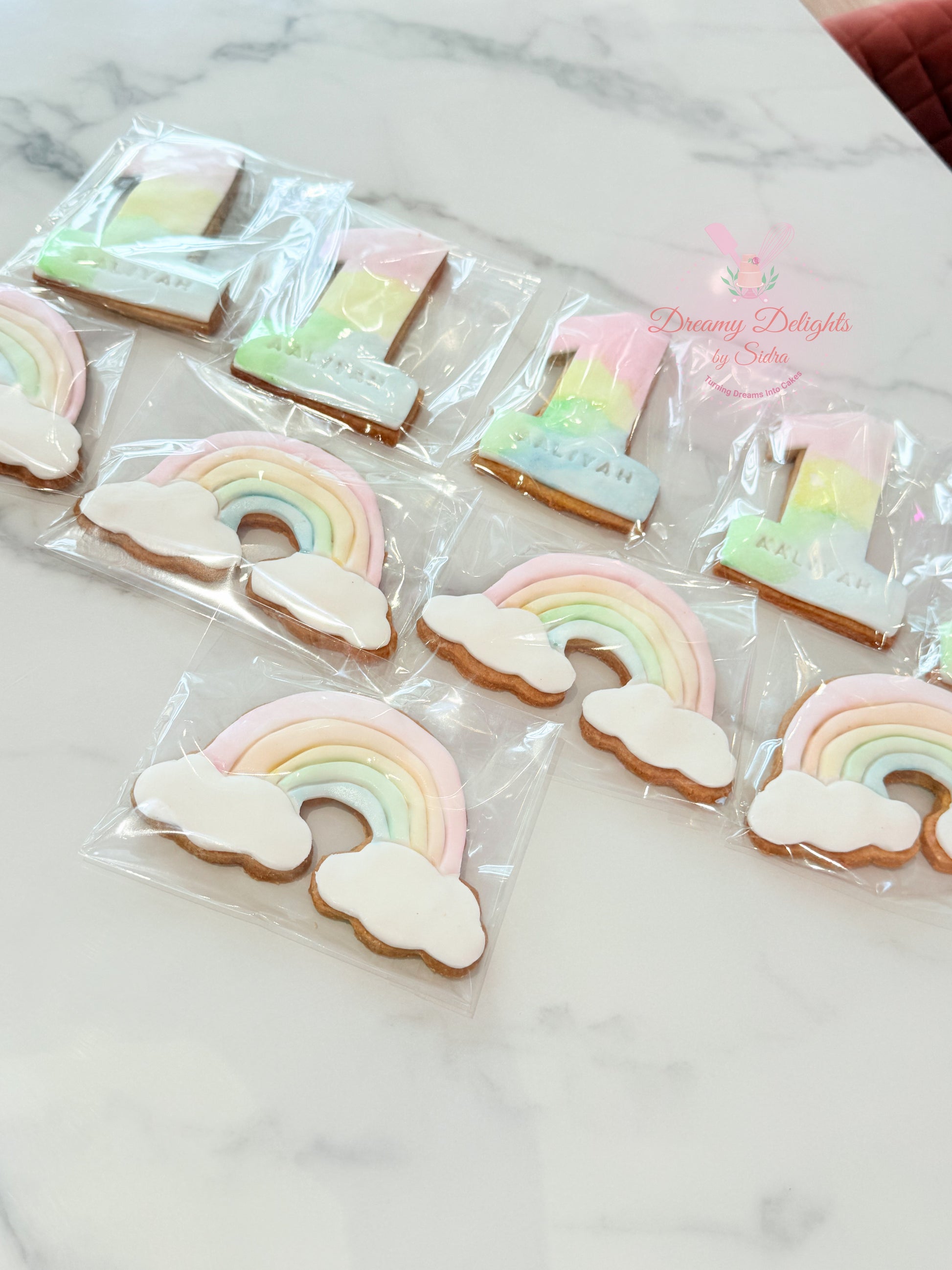 Rainbow and number cookie custom birthday cookies for kids in Dubai