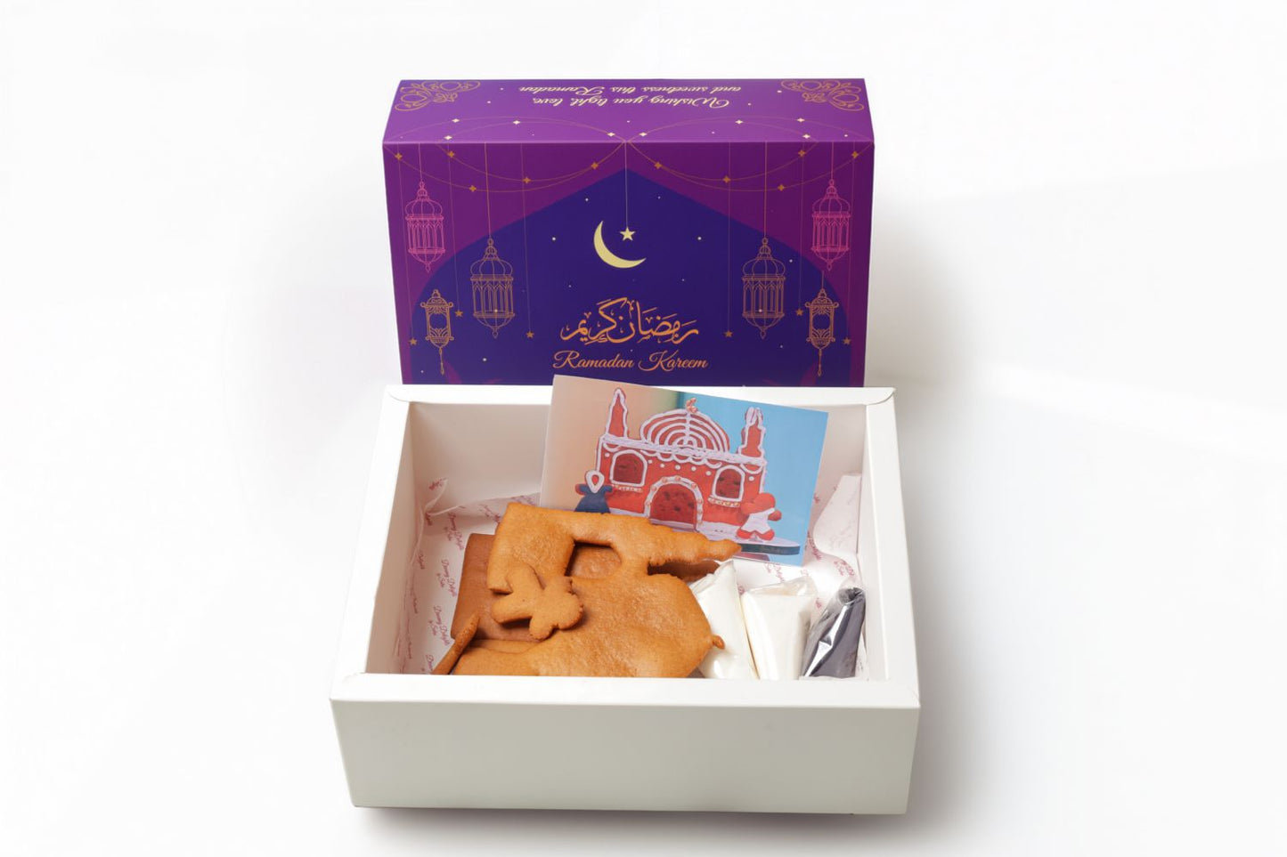 Ramadan gingerbread DIY mosque cookie decorating kit with icing and decorating essentials Ramadan themed DIY kit Dubai