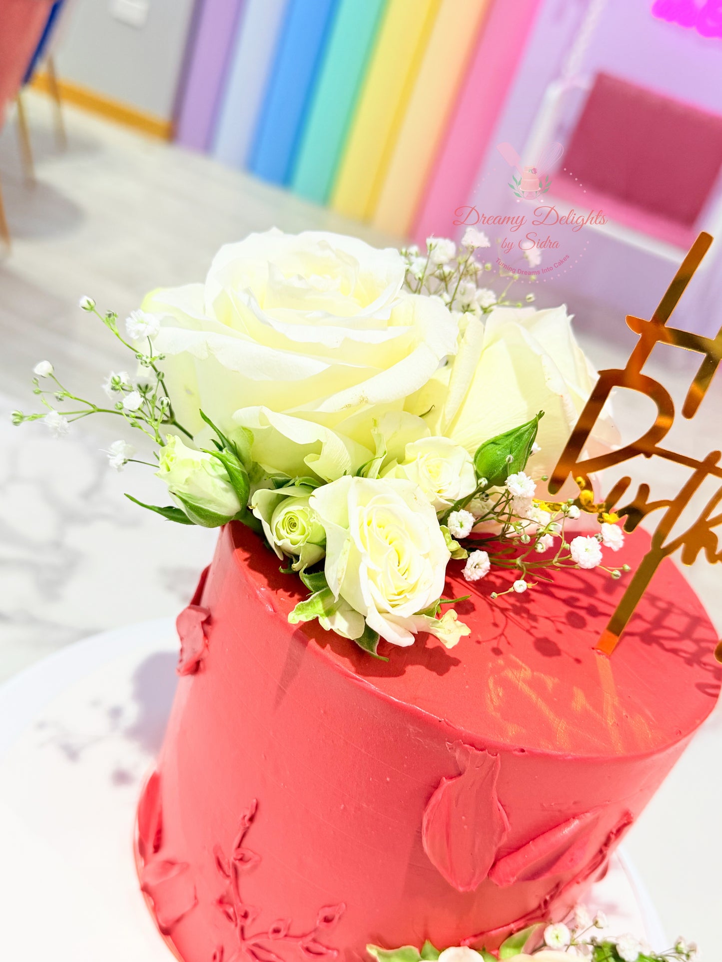 Red and White Floral Wedding Anniversary Cake