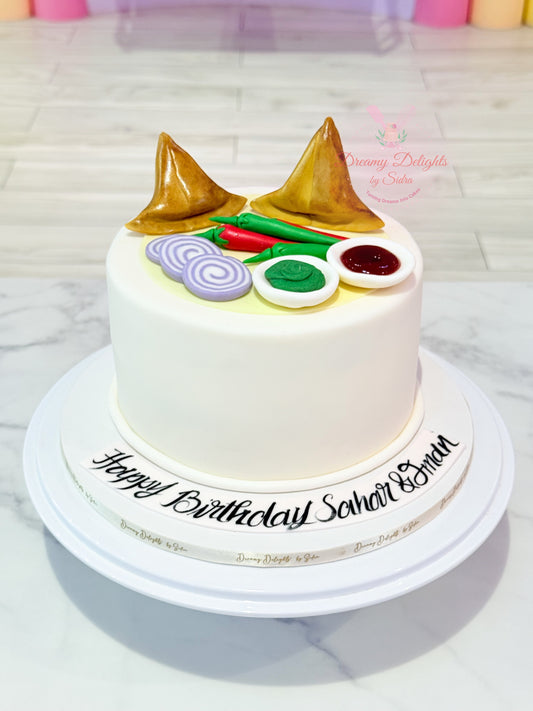 Samosa theme birthday cake in Dubai creative custom celebration cake for her