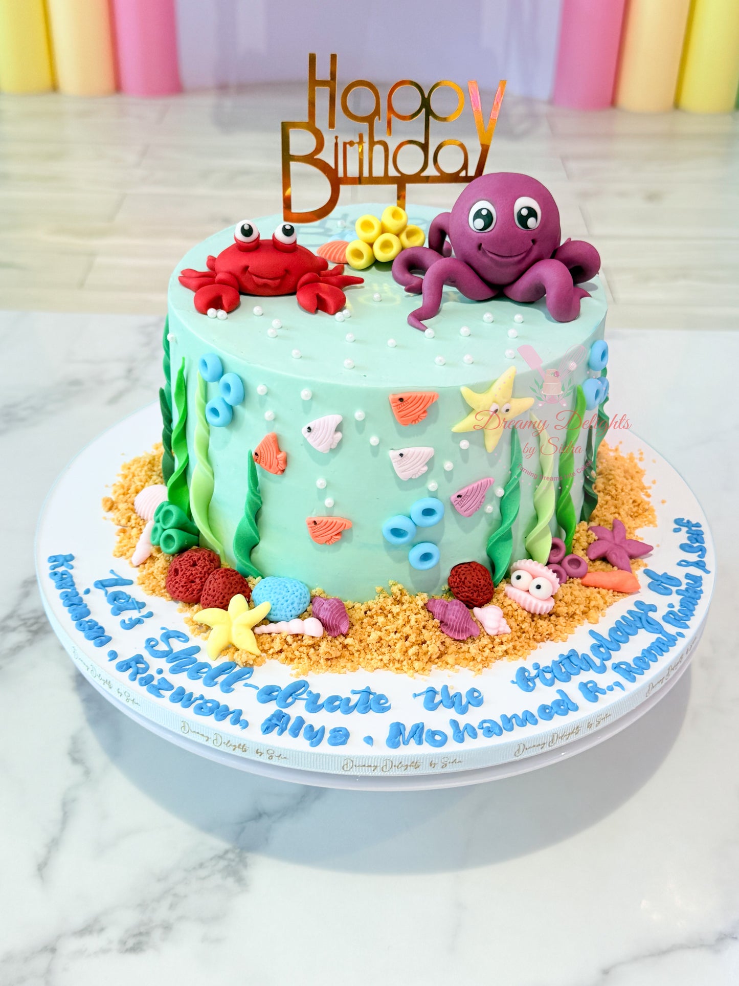 Sea Animals themed kids birthday cake for boys with cute ocean characters and underwater decorations in Dubai