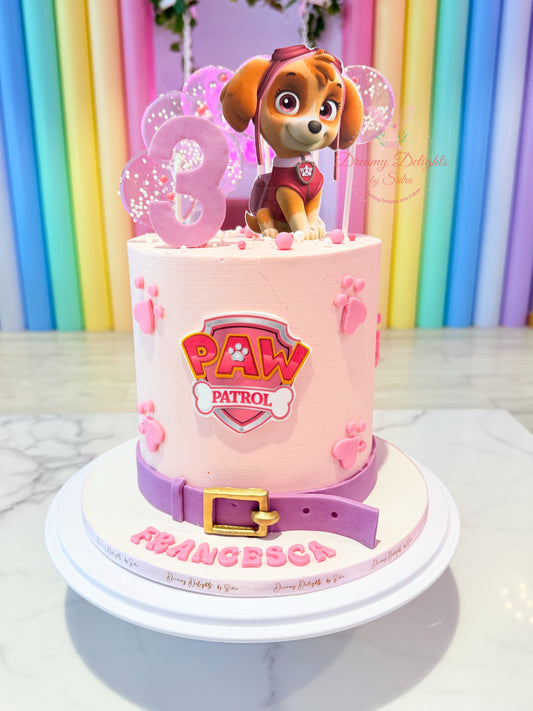 Skye Paw Patrol birthday cake for girls with pink fondant design in Dubai