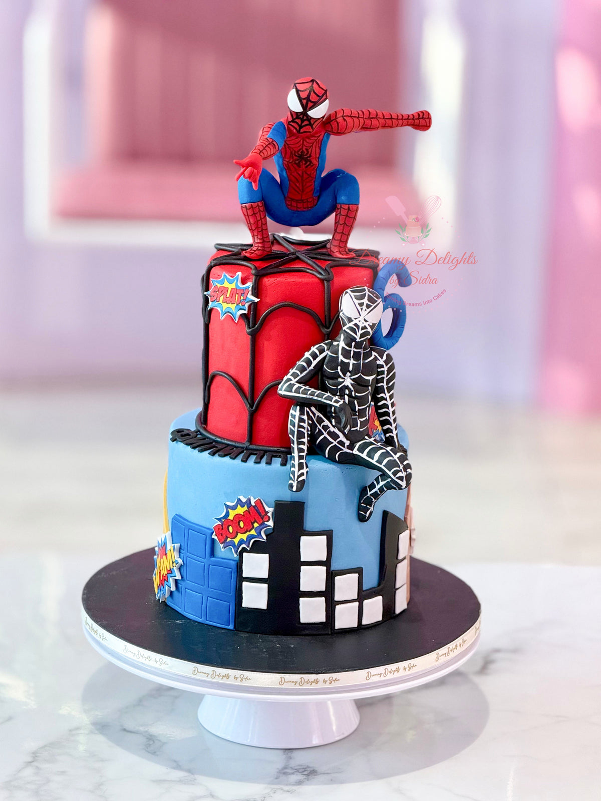 Spiderman Cake for Kids in Dubai featuring superhero theme design, web decorations, and customized birthday cake for boys.
