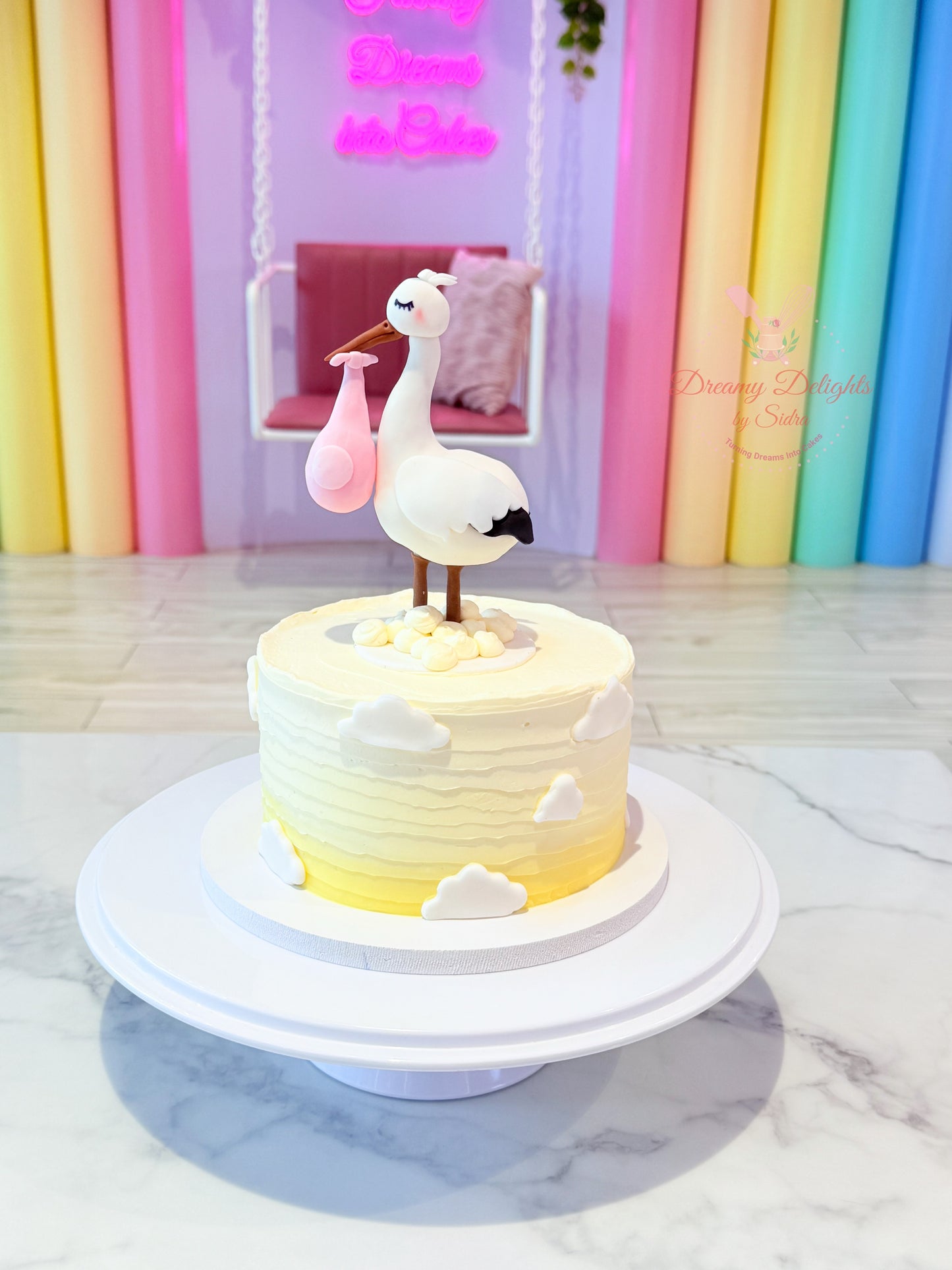 Stork Baby Shower Cake – Custom Baby Shower Cake with Free Delivery in Dubai Hills
