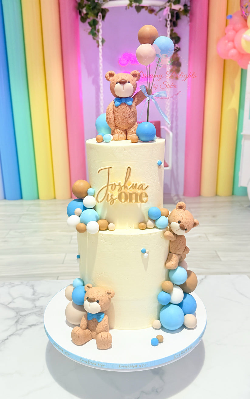 Teddy 1st Birthday Cake for Boys Dubai Custom Badge – DreamyDelightsBySidra