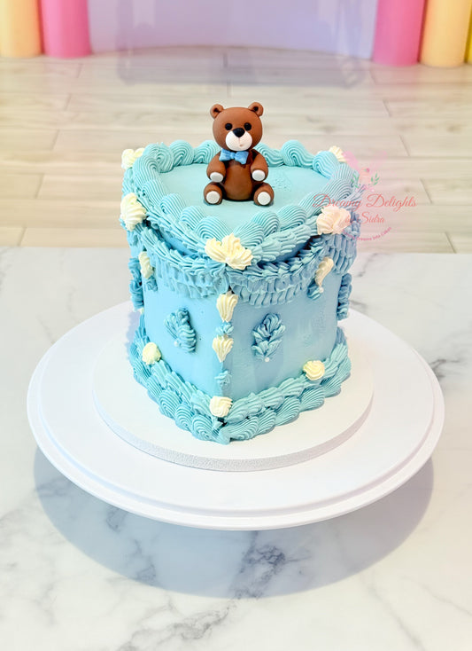 Teddy Vintage Heart Birthday Cake