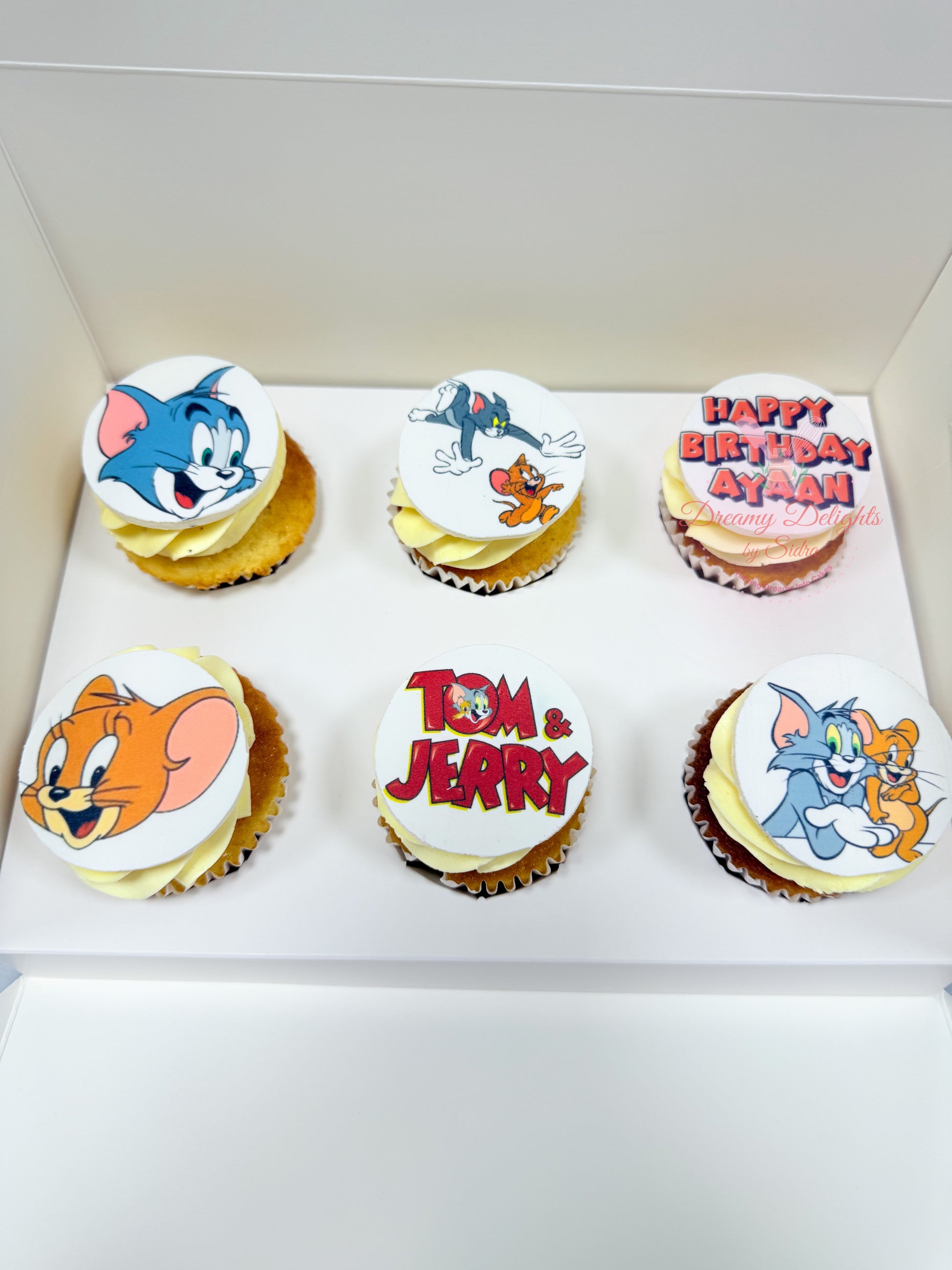 Tom and Jerry themed cupcakes for kids birthday parties with edible cartoon prints in Dubai