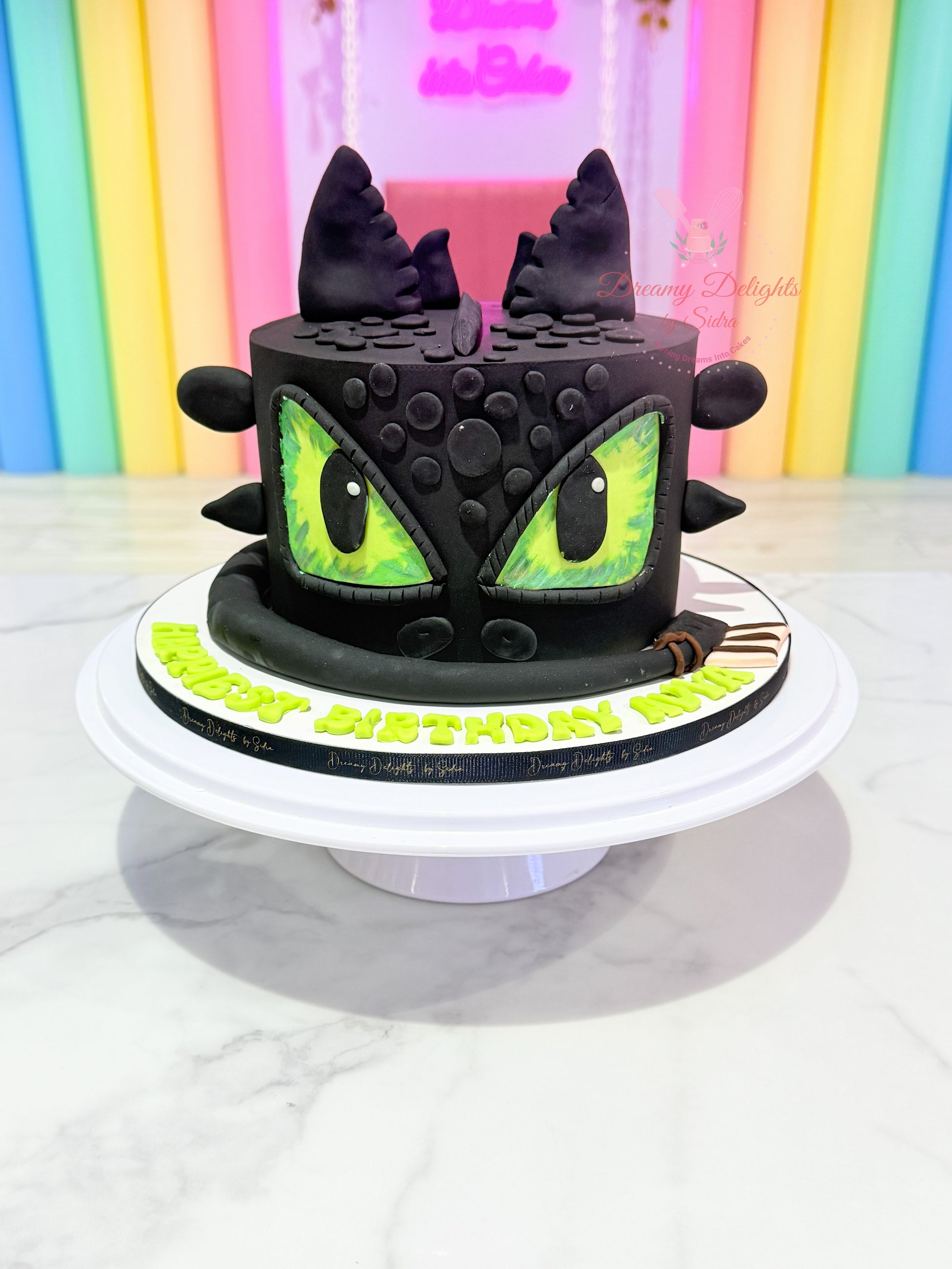 Toothless dragon birthday cake with fantasy theme design for boys kids party in Dubai