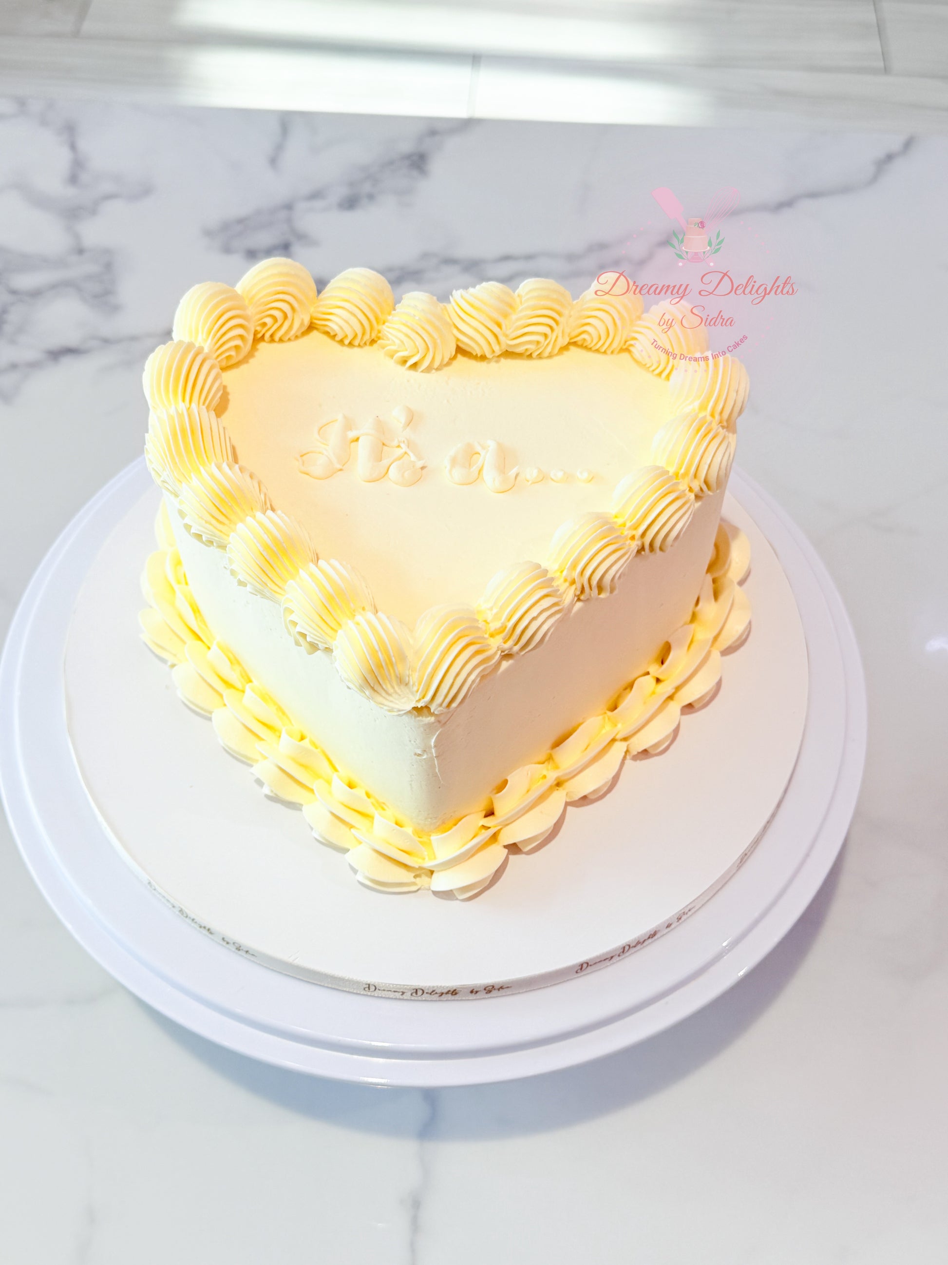 Vintage buttercream heart birthday cake for her with retro piping Dubai