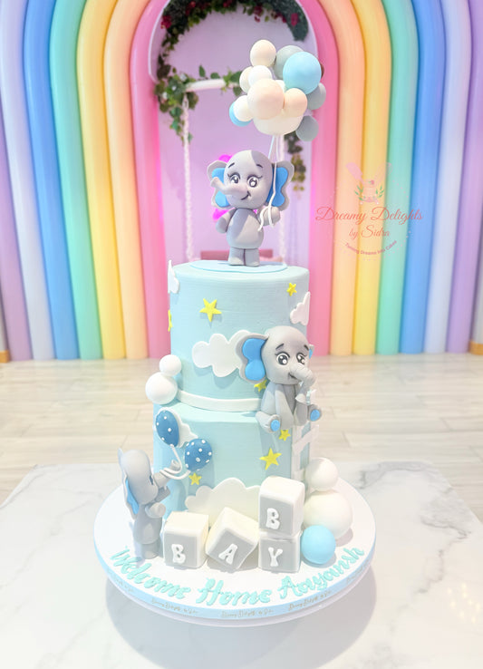 Welcome Baby Boy Elephant Cake
