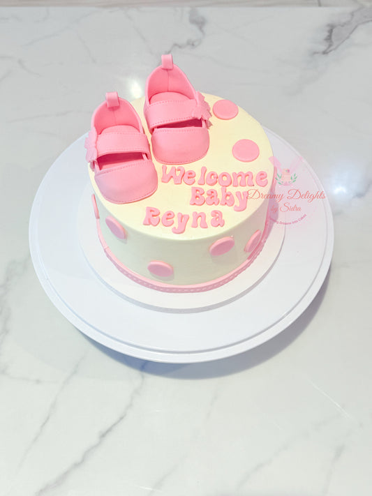 Welcome Baby Girl Shoe Cake