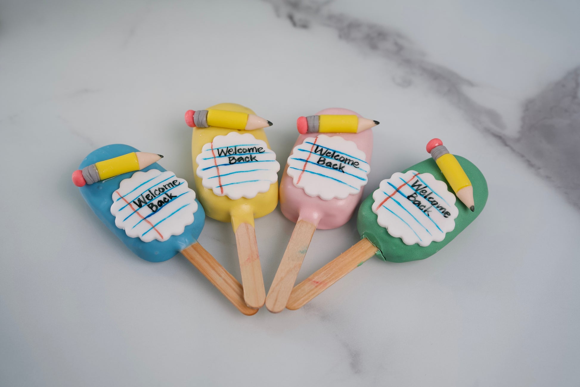 Welcome Back pencil cakesicles for kids and back-to-school celebrations