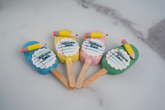 Welcome Back pencil cakesicles for kids and back-to-school celebrations