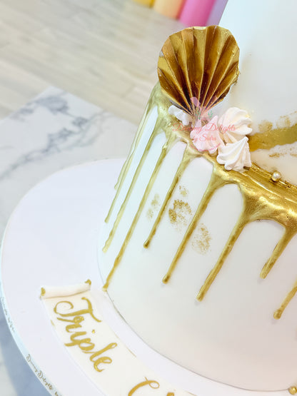 White & Gold Triple Celebration Cake