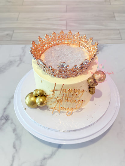White and Gold Crown Glitter Blowout Cake