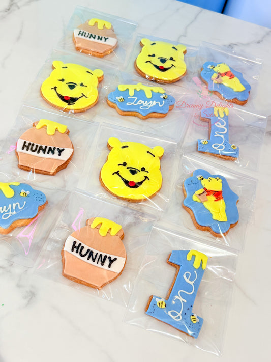 Winnie the Pooh cookies with Pooh Bear and honey pot designs, individually packed for kids
