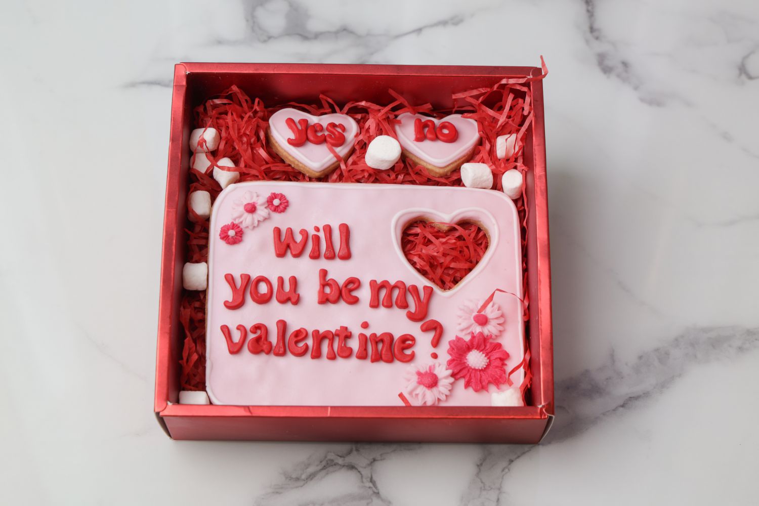 Valentine’s Day Yes or No love cookie set with proposal message in gift box by Dreamy Delight by Sidra